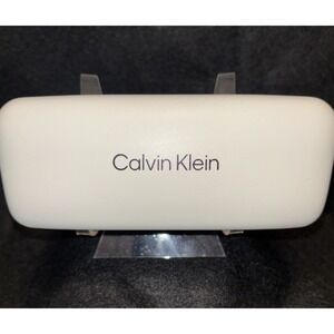Calvin Klein White Leather Clamshell Hard Case For Sunglasses or Eyeglass EUC
